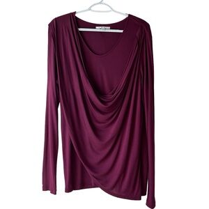 Cabi Women’s Burgundy Draped Cowl Neckline Faux wrap Blouse Size L Elegant Soft